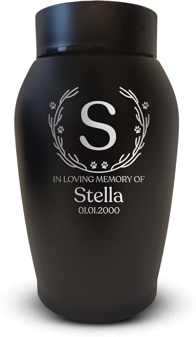 Personalized Custom Dog Urn Engraved Dog Name and Date - Stainless Steel cremation urns for dogs ashes with Airtight Closure | Wood Branch Border