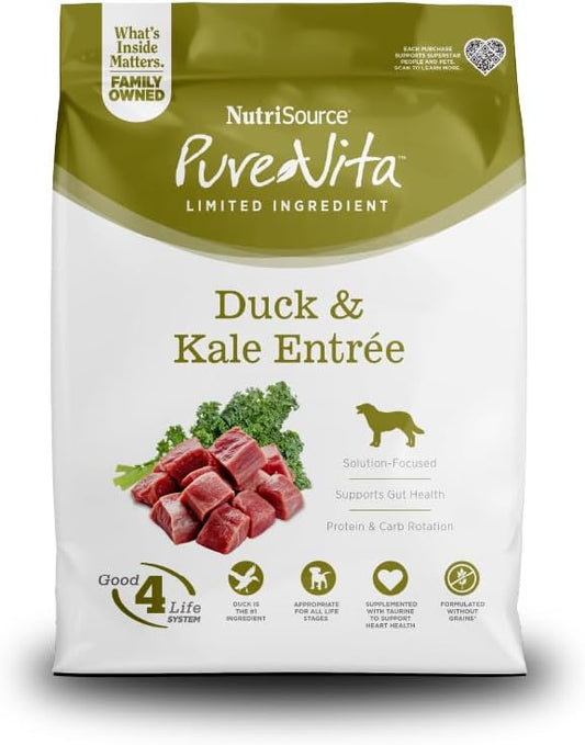NutriSource Pure Vita Grain Free Duck & Kale Dog Food, 25LB