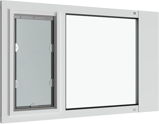Liberty Pet Door Panel for Sash Windows | Durable Aluminum Frame with Closing Cover | Energy Efficient Safety Glass | White, Medium Flap, 30.5" - 32" Width