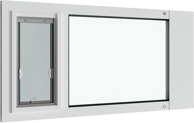 Liberty Pet Door Panel for Sash Windows | Durable Aluminum Frame with Closing Cover | Energy Efficient Safety Glass | White, Small Flap, 42.5" - 44" Width