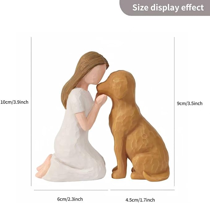 Pet Memorial Figurine for Dog Lovers, Hand-Painted Brown Dog Statue, Girl and Pet Keepsake, Friendship Remembrance Gift, Sympathy Memorial for Loss of Beloved Pet（Brown）