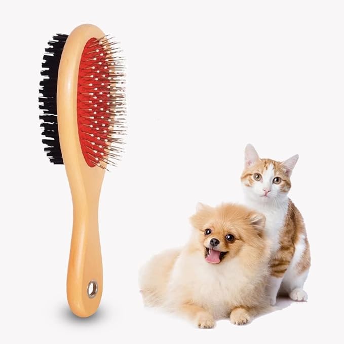 Dog Brush for Grooming Shedding Messaging & Cleaning for Long and Short Haired Dogs, Cats | 2 in 1 Pin & Bristle Soft Pet Hair Double Sided Dog Brush for Cleaning Loose Fur & Dirt (Size Small 17cm)