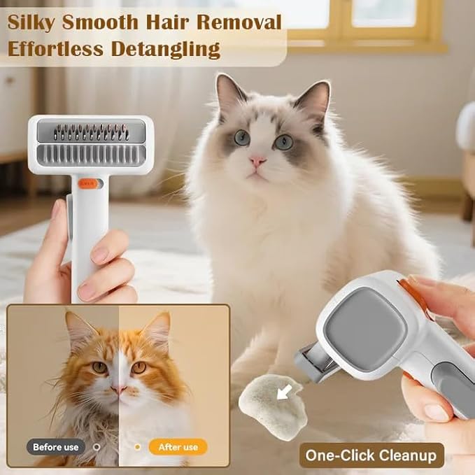 2-IN-1 Pet Self-Detangling & Grooming Comb, Pet Hair Removal Comb, One-touch Release Button, Soft Pet Grooming Brush, Easy to Removal Loose Undercoat,Matted Fur & Tangles, Gentle Hair Comb (1 PC)