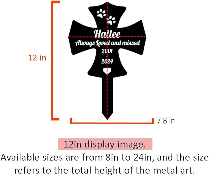 Custom Dog Cat Memorial Grave Marker Metal Sign with Stake, Personalized Pet Memorial Garden Cross Stake for Cemetery Yard, Customized Sympathetic Grave Marker Memorial Plaque Burial Marker