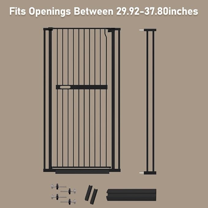 71" Extra Tall Cat Pet Gate for Doorways Indoor Proof，29.92-37.80" Wide Tall Dog Puppy Safety Baby Gate for Cat Pet, Pressure Mounted No Drill Walk Through Black Metal