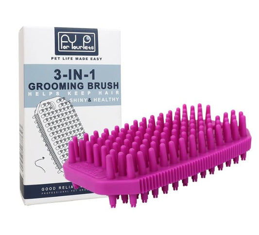 Rose Red 3-in-1 Double Sided Pet Bath Brush Dog Washing Brush Fine Pin Cat Deshedding Brush with Massage Pin Pet Grooming Tool for Dogs and Cats Remove Loose Hair Deep Cleansing