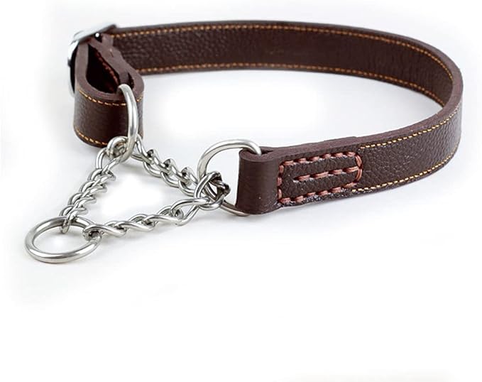 Love Dream Martingale Collars for Dogs, Leather Training Dog Collar, Stainless Steel Chain Anti-Escape No Pull Dog Collar for Medium Large Dogs (S(11.8"-16.9"), Brown)