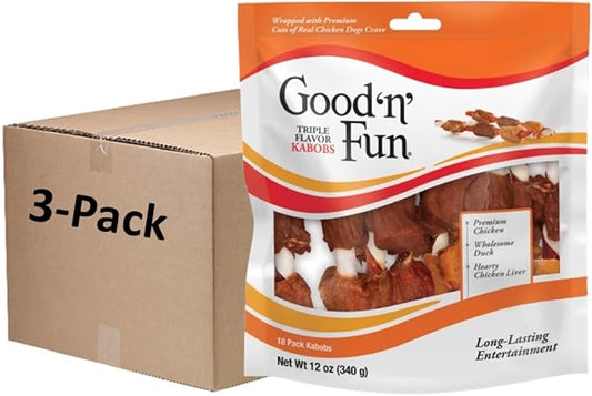 Good ’n’ Fun Triple Flavor Kabobs 18 Count, Rawhide Snack for All Dogs (3 Pack)