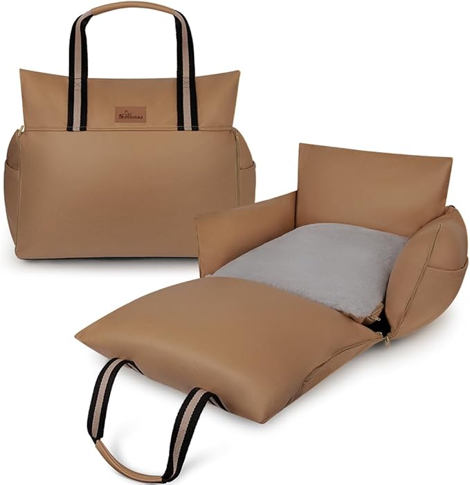 Car Seat | Waterproof Dog Booster for Car | Easy-to-Carry Dog Bed Up to 30 Lbs with Handles & Storage (Mocha)
