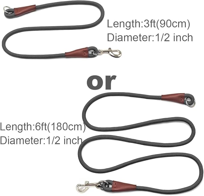 No Handle Dog Leash 3/ 6FT, Dog Tether Training Leash Tie Down, Extension Rope for Exercising, Bicycle Indoor/Outdoor, Running, Walking (3ft-Black)