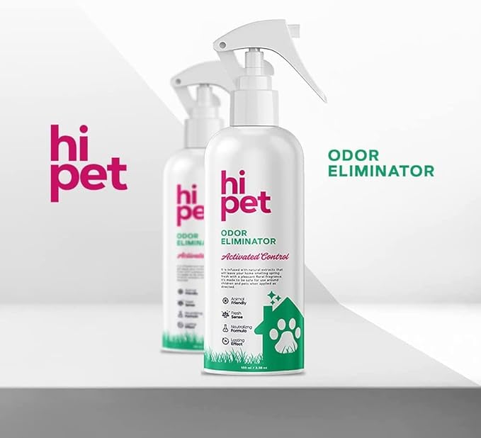 Hi Pet Odor Eliminator Spray, Cat Litter Deodorizer, Kennel Odor Eliminator, Ends The Bad Smells Caused by Cats and Dogs, Pet Odor Neutralizer with Special Formula 3.38 Fl Oz