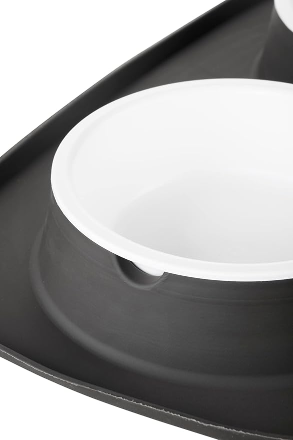 Croc Liner Pet Feeding System, Dog and Cat Bowls, Removable Dishwasher Safe Food and Water Dishes, Non-Slip, Non-Spill Silicone Pad, Raised Edges to Avoid Mess & Spills (Dark Gray)