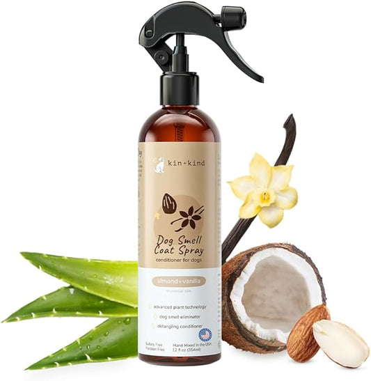 kin+kind Dog Deodorizing Spray - Safe, Natural, & Easy to Use Pet Odor Eliminator - Premium Dog Detangler Spray Formula Made w/Aloe - Dog Deodorizer for Smelly Dogs Made in the USA (12 fl oz)
