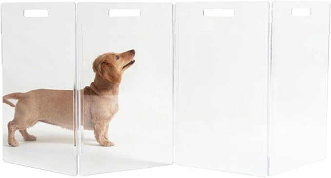 Hiddin Clear Acrylic Dog Gate - Low Zig Zag Clear Pet Gate for Home 6 Panels - Sturdy Free-Standing Design - Modern Acrylic Dog Pen - Transparent Pet Gates for Home - Safe & Stylish