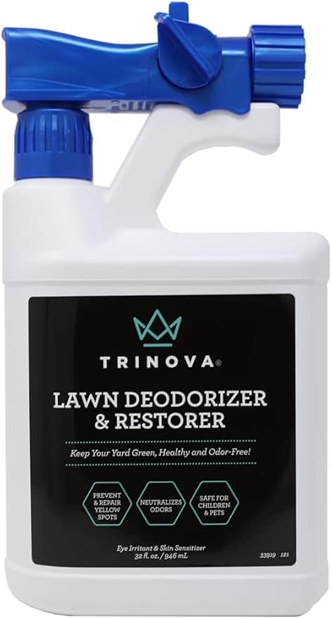 TriNova Outdoor Lawn Deodorizer & Restorer - Eliminates Dog, Puppy Feces and Urine Odors from Lawn, Yard, & Patio, Artificial Turf - Dog Urine Neutralizer for Lawns, Repairs & Prevents Yellow Spots