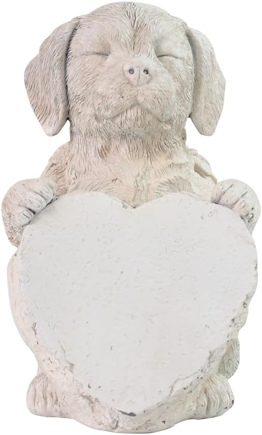 Angel Dog Holding Heart Memorial Stone, Dog Garden Statue Pet Headstone Grave Markers Outdoor Loss Sympathy Gift