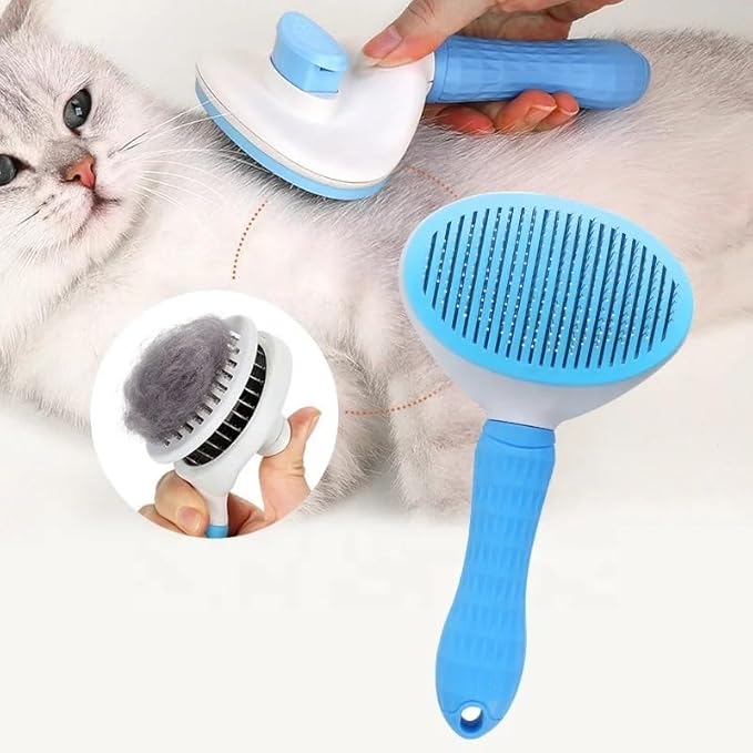 Pet Grooming Kit with Brushes, Grooming Loop Leash, Apron, Dematting Comb, Slicker Brush, Dog Bath Brush - Blue - For Short Haired Dogs