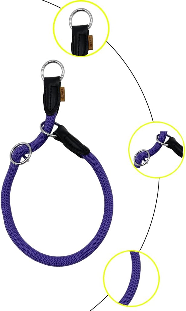 Braided Round Martingale Dog Collar, Training Collar with Slidable Stop Ring - Ideal for Large Dogs (L(1/2") - 22" Long, Purple)