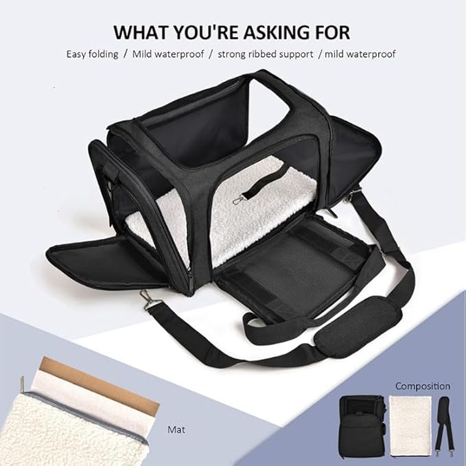 Most Airline Approved Cat Carriers Dog Carriers Soft-Sided Pet Travel Carrier for Puppies/Kittens/Rabbits, 5-Sided Breathable Mesh, Self-Locking Zippers, 17''X11''X11''