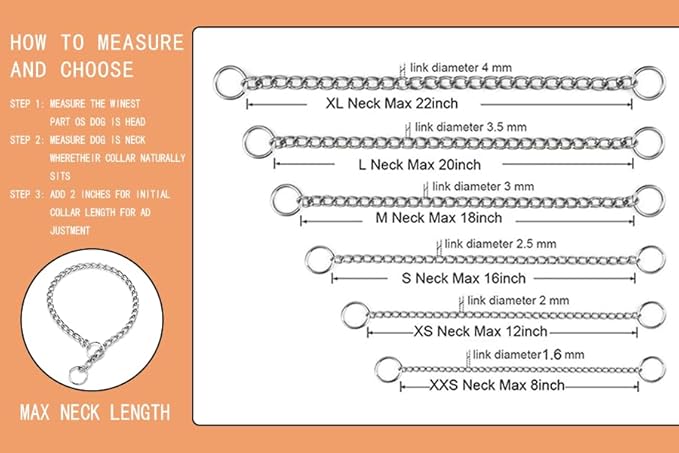 Dog Chain Collars Heavy Chain Dog Metal Collars for Pulling Collar Martingale Puppy Collars for XXS XS Small Medium Large Big XL Breed Dogs, Silver S