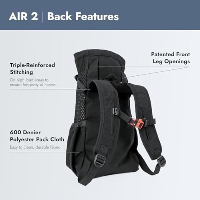 K9 Sport Sack Air 2 - Small, Jet Black - Ideal for Dogs with 13-16” Back Length - Durable, Breathable Backpack-Style Carrier - Perfect for Walks, Short Hikes & Public Transportation