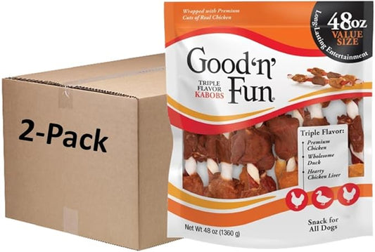 Good N Fun Triple Flavor Kabobs 48 Ounce, Rawhide Snack for All Dogs (2 Pack)
