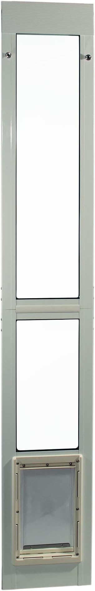 IDEAL PET PRODUCTS Since 1979 Ideal Pet 96” Aluminum 2-Piece Modular Pet Patio Door with Single Pane Glass and Clear Flexible Flap, for Cats or Dogs, 7" x 11-1/4" Flap Size