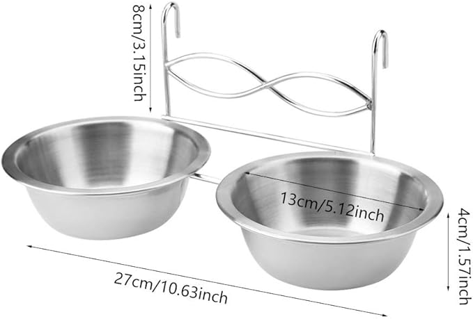 Stainless Steel Hanging Food & Water Bowl for Cats, Dogs & Puppies - Perfect for Crate & Cage