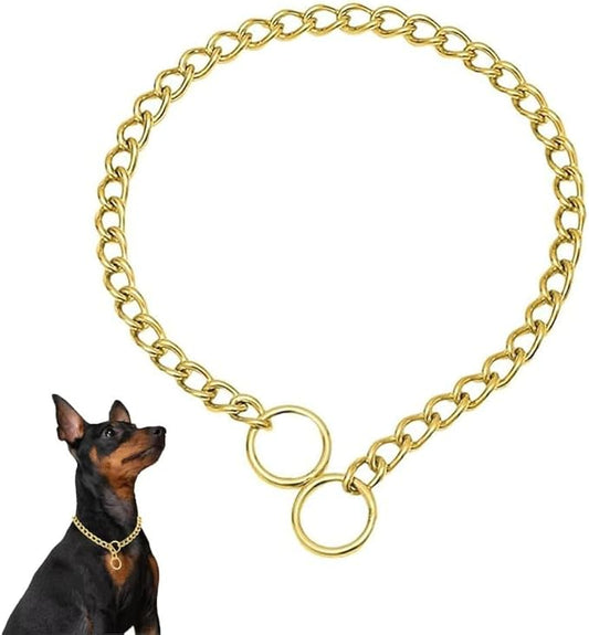 Dog Choke Collar Slip P Chain,Heavy Chain Dog Metal Training Choke Collars, Martingale Puppy Collars for XS Small Medium Large Big XL Breed Dogs (Gold, XL(Neck Max 22inch) D4.0mm)
