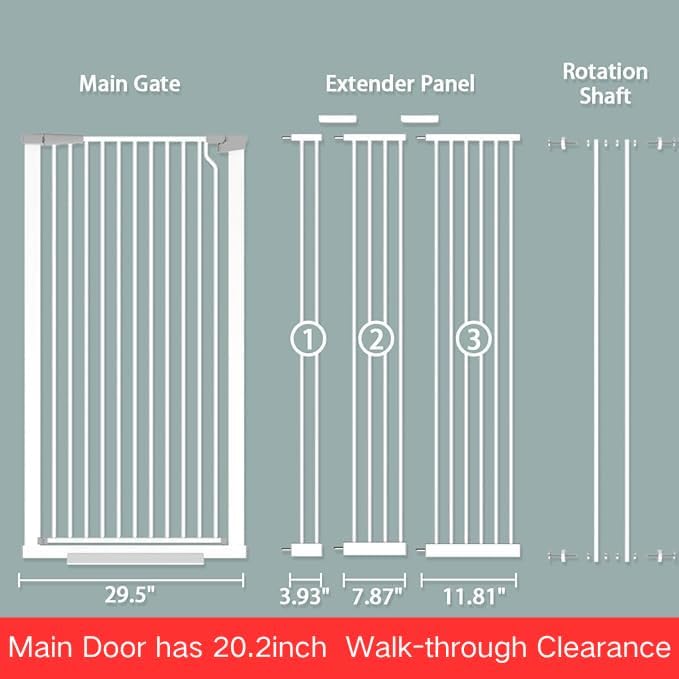 51.18" Tall Extra Tall Pet Gate Dog Door, Auto Close Safety Gates for Kitchen Living Room Doorways Hallway,Indoor Pet Gates for Dogs or Cats(Black) (White, 29.6-32.6")
