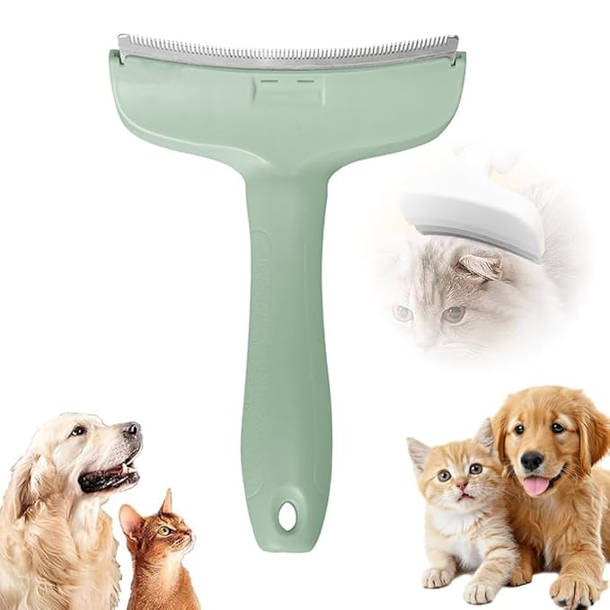 Pet Hair Removal Comb, Cats Dogs Comfy Deshedding Comb, Cat Dog Pet Grooming Brush For Cleaning Shedding Hairs, De-Shedding Clear Tool for Short and Long Hair Pets (Green, Large)