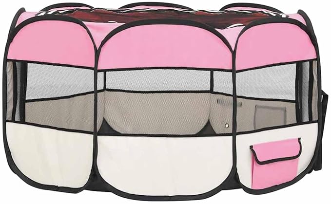 vidaXL Dog Playpen Pink and Cream Polyester 49.2 in x 49.2 in x 24.0 in