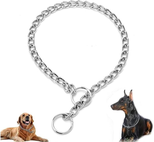 Chain Choke Collar for Dogs, Metal Slip Link Training Heavy Duty Dog Collar Martingale Puppy Collars for XXS XS Small Medium Large Big XL Breed Dogs (Silver, L(Neck Max 20inch) D3.5mm)