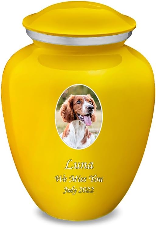 Geturns Embrace Personalized Picture Urn for Small Pets I Yellow Photo Cremation Urns for Dogs and Cats I 44 lbs