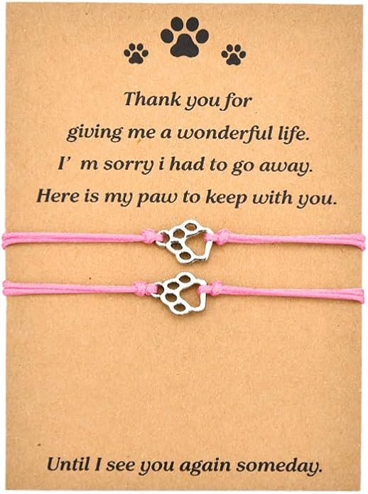 Memorial Bracelet for Pet Loss Sympathy Gifts Paw Print Friendship Bracelets for 2 Remembrance Gifts for Dog Cat Lovers