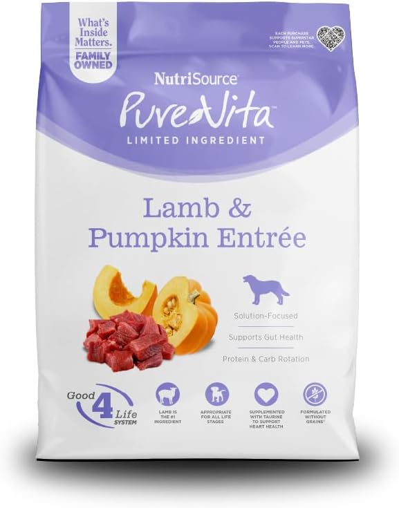 NutriSource Pure Vita Grain Free Lamb & Pumpkin Dog Food, 12LB