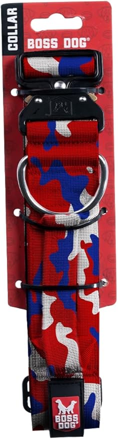 Boss Dog Tactical Collar, Red, White & Blue Camo, Large