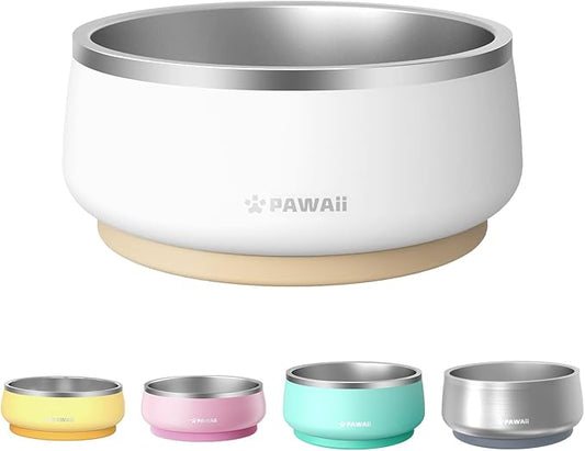 Pawaii Dog Bowl, 68 oz Double-Wall Stainless Steel Food and Water Bowl, Non-Slip Rubber Base, Dishwasher Safe, ID Tag Included, (1 Pack)