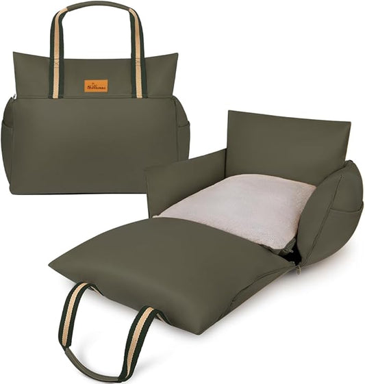 Car Seat & Dog Bed | Waterproof Booster Seat for Small & Medium Dogs Up to 30 Lbs | Easy to Carry with Handles & Storage Pockets (Olive)