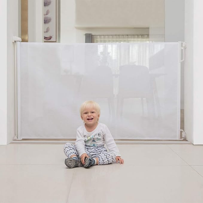 EasyBaby Extra Wide and Extra Tall Retractable Baby Gate Extends up to 71" Wide, 39.3" (100cm) Tall, White/Pet Retractable Gates for Stairs, Doorways, Hallways, Indoor and Outdoor