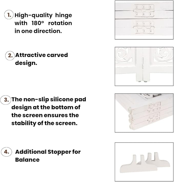 Decorative Wooden Pet Gate, Dog Fence, Cat Gate, Foldable, Adjustable, Portable, Extra-Wide, Wooden Dog Barrier, Free-Standing Puppy Gate 4 Panels for Indoor, Doorways, Stairs-26x52 Inch White Antique