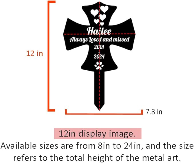 Personalized Metal Pet Memorial Stake Cat Dog Memorial Grave Marker, Custom Heart-Shaped Cross Plaque with Paw Pet Memorial Cross Stake for Cemetery Yard Lawn Garden