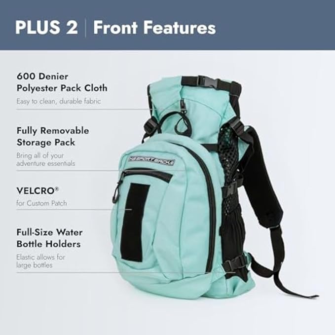 K9 Sport Sack Plus 2 - Small, Summer Mint - Ideal for Dogs 13-16” Long - Adjustable, Backpack-Style Carrier with Multi-Functional Storage Pack, Thick Shoulder Straps & Padded Back Panel