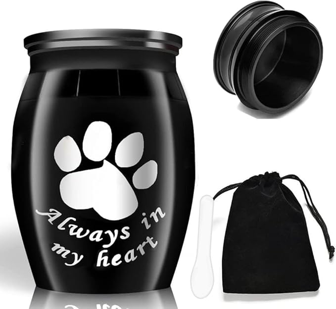 Small Keepsake Urns for Pet Ashes, 1.58 Inch Mini Cremation Urns for Ash with Paw Pattern,Stainless Steel Decorative Memorial Mini Funeral Urn for Ashes (Silver+Black, 1.58inch, Paw-2 Pack)