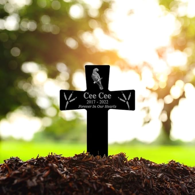 Personalized Bird Memorial Stake Custom Bird Photo Forever in Our Heart Metal 12x12 inch Bird Grave Marker Bird Loss Gift Sympathy Gift for Bird Lover (Style 7)