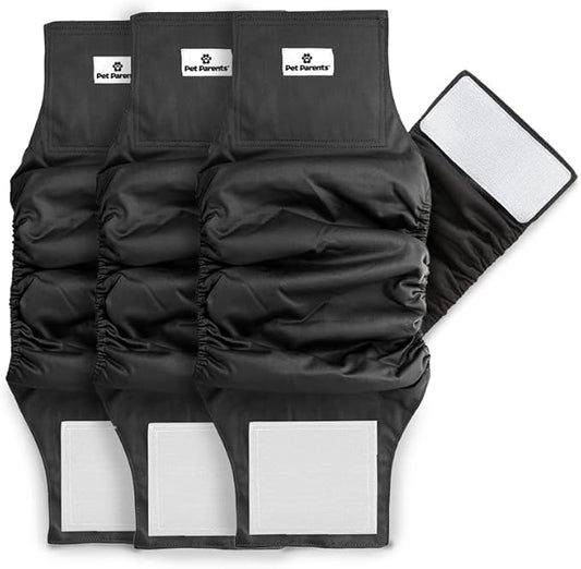 Pet Parents® Washable Belly Bands for Male Dogs (3pack) + Extendrs® of Durable Dog Diapers Male, Premium Male Dog Diapers & Dog Wraps (Small, Black)