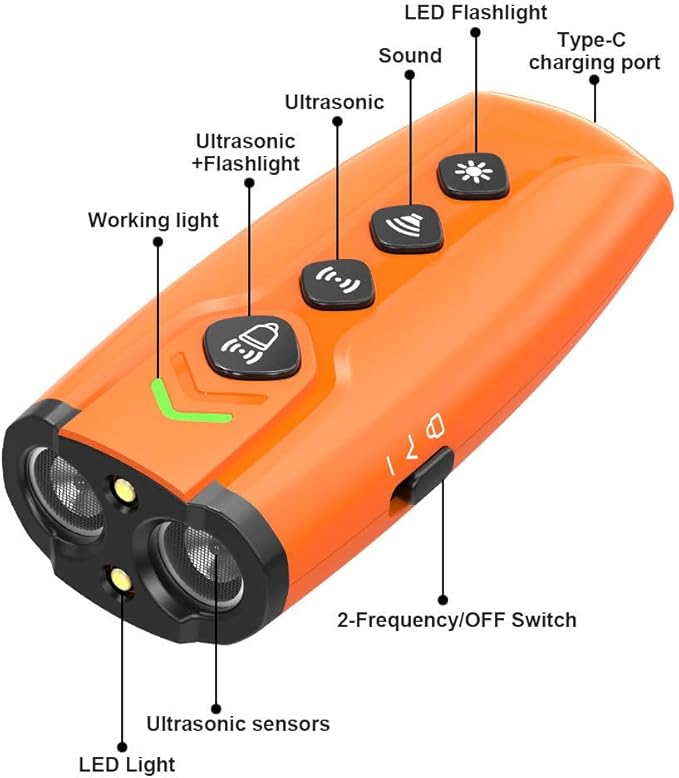 Dog Bark Deterrent Device with 3X Ultrasonic Barking Control and LED Light, Rechargeable Dog Training Tool for Indoor and Outdoor Use Behavior Correct Safe & Humane