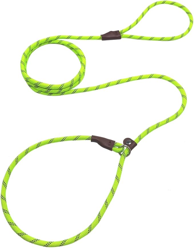 7ft Slip Lead Dog Leash for Small Dogs, No Pull Puppy Training Lead, Lightweight Sturdy Pet Slip Rope Leash, Green