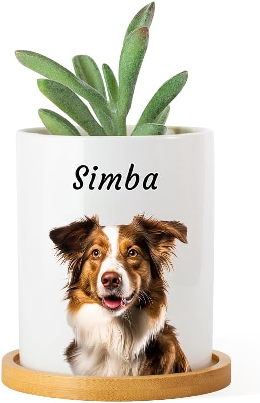callie Personalized Pet Loss Sympathy Gifts, Custom Dog Cat Memorial Ceramic Plant Pot Planter with Photo Name, Remembrance Passing Away Gifts for Pet Lovers