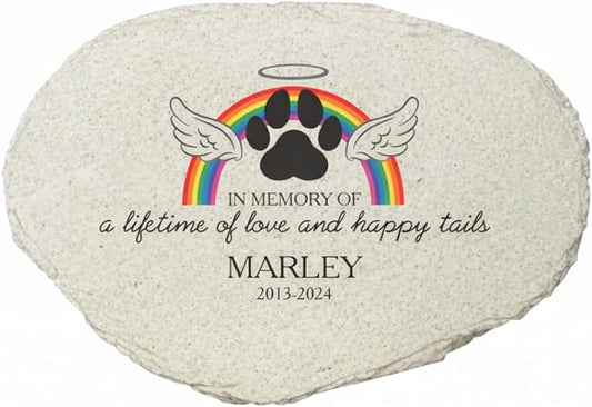 Personalized Rainbow Dog Memorial Garden Stone, a Lifetime of Love and Happy Tails Flat Stepping Stone, Loss of Dog Sympathy Gift